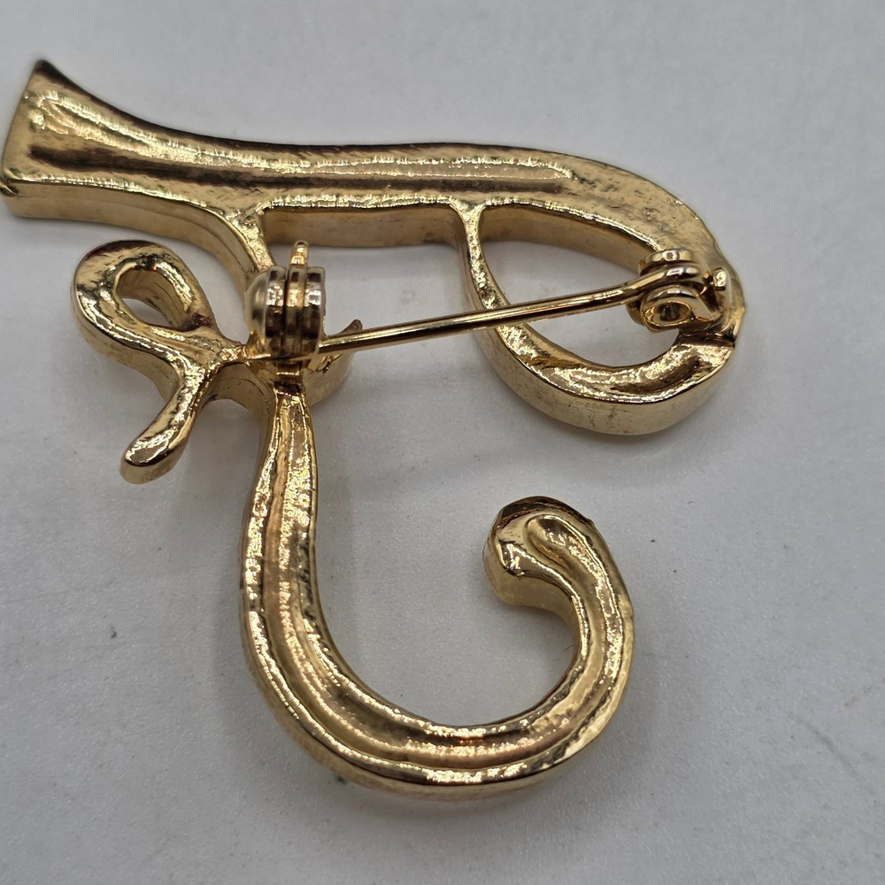 Gold Tone Rhinestone Script Initial Letter F Brooch Cursive Monogram Pin Classy - Picture 4 of 7